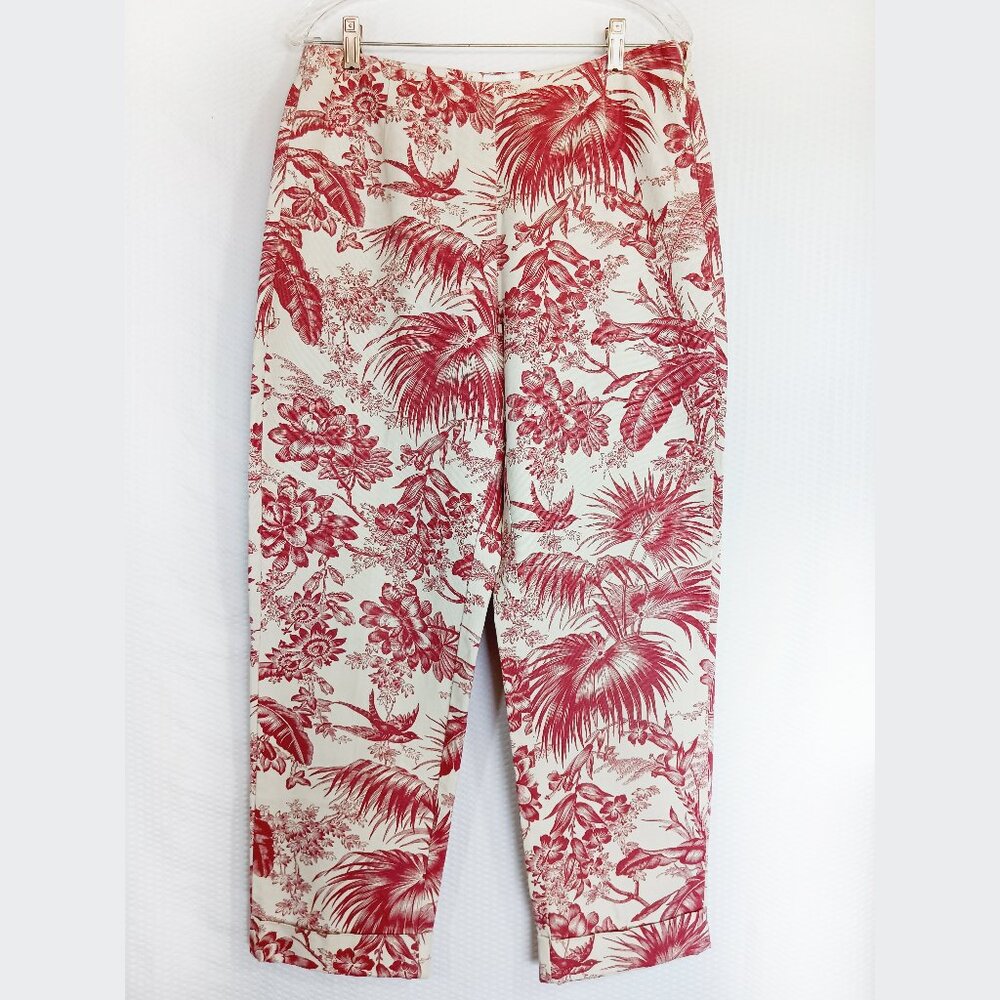 Michaela Floral Tropical Pants with Cuffs, Size 12, 100% Cotton